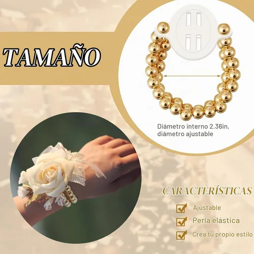 Vista 2 de Hicarer 16 pulseras de ramillete para baile de graduación, bandas elásticas Dorado