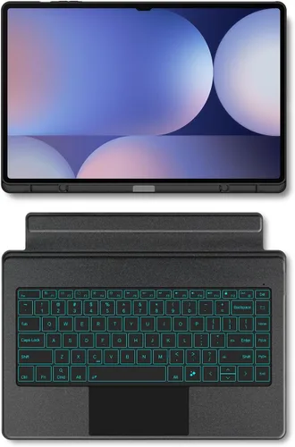 Vista 2 de Funda de teclado para Samsung Galaxy Tab A8 de 10.5 pulgadas 2022, retroiluminación de 7 colores, trackpad multitáctil, funda magnética desmontable