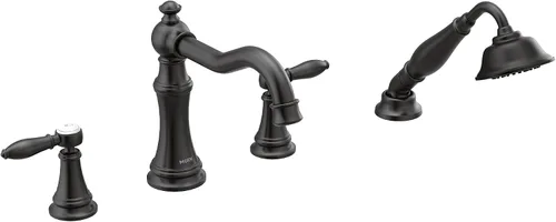 Vista 9 de Moen TS21104BG Weymouth - Kit de grifería romana de dos manijas con ducha de mano, requiere válvula, oro cepillado
