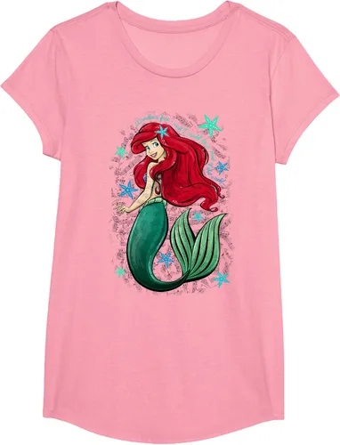 Vista 37 de Disney The Little Mermaid - Camiseta con notas musicales de Ariel, talla S Blanco