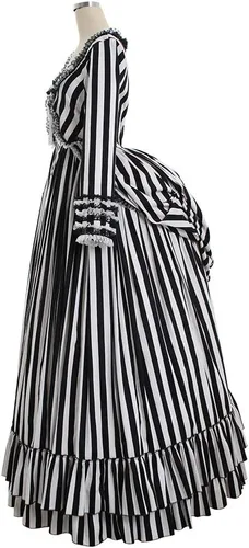 Vista 3 de Sleepy Cosplay Hueco Katrina Van Borla Disfraz Vestido de Rayas Blanco y Negro