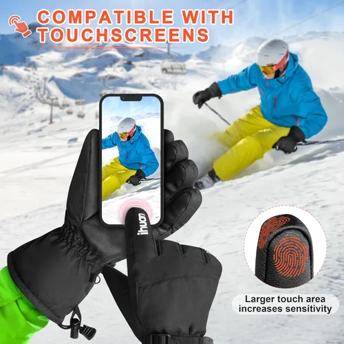 Vista 4 de ihuan Guantes de esquí impermeables para hombres y mujeres, guantes de nieve de invierno para clima frío, guantes de snowboard con dedos