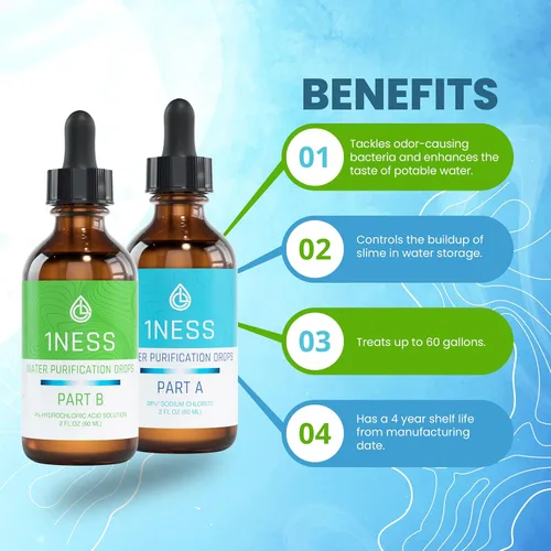 Vista 4 de 1ness Kit de dióxido de cloro - Set de ácido clorhídrico al 4% (HCl): solución de sodio al 28% (botella A de 2 oz + botella de 2 oz B)