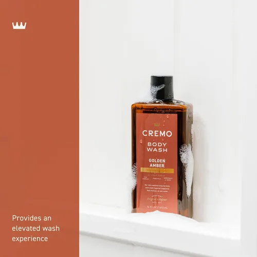 Vista 3 de Cremo Rich-Lathering Golden Amber Gel de baño para hombres, notas de grosella roja, piña, ámbar gris y musgo, 16 onzas líquidas