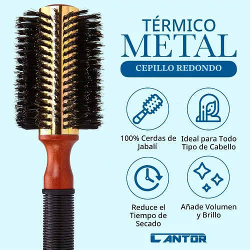 Vista 3 de Cepillo pequeño redondo para secar con soplado, cerdas de jabalí, barril térmico de metal, cepillo profesional antiestático para peinar y secar