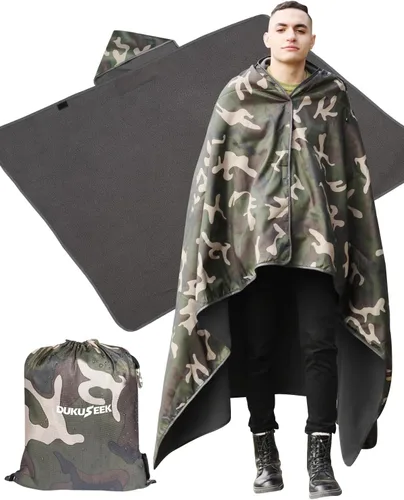 Vista 19 de DUKUSEEK Manta con capucha para exteriores, manta de camping impermeable, acolchada, forro polar grueso, cálida, resistente al viento, a prueba