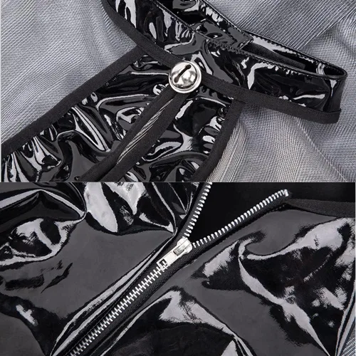 Vista 5 de JasmyGirls Lencería de látex sexy para disfraz de gato para cosplay, traje de sirvienta, disfraz gótico de rol, disfraz de Halloween, Dominatrice