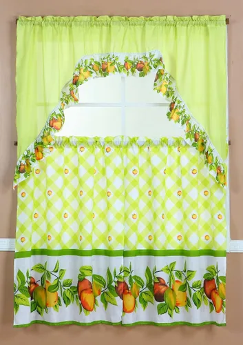 Vista 4 de Diamond Home Linens Juego de 3 niveles de cortina de cocina impresos y cenefa de 24 pulgadas de largo (borgoña/vino)