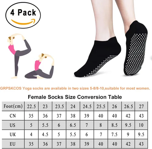 Vista 7 de GRPSKCOS Calcetines de yoga de Pilates para mujer, 4 pares antideslizantes para el hogar, hospital, para entrenamiento, con agarre descalzo