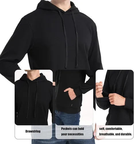 Vista 2 de AGVNG Sudadera con capucha para hombre, peso medio, bolsillo, mezcla de algodón suave y poliéster, cordón pesado