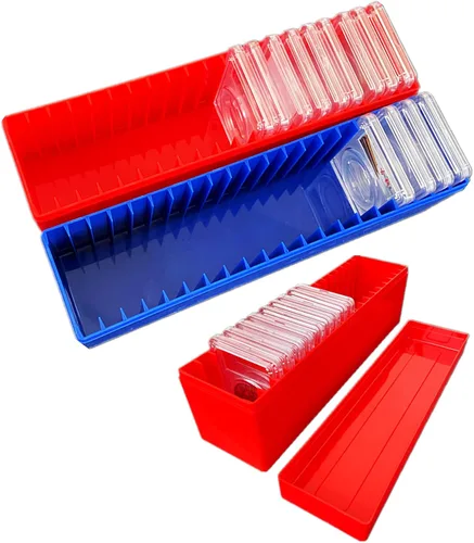Vista 8 de MUDOR Caja de almacenamiento de losa para monedas PCGS, NGC, soporte para monedas de 20 losas, azul caja de losa de monedas graduada