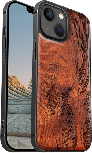 Vista 10 de Carveit Funda magnética de madera para iPhone 13 [madera natural y TPU suave] Funda protectora de madera única y elegante a prueba de golpes