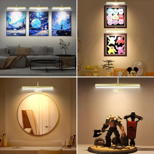 Vista 2 de Paquete de 2 luces de imagen para obras de arte de pared recargables de 5000 mAh luz de pintura con controlador, colores cálidos, naturales/fríos