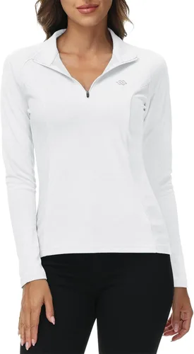 Vista 2 de MoFiz Women's Long Sleeve Golf Polo Shirts Quarter Zip Tennis Pullover Quick Dry Sun Protection Athletic Workout Running Tops