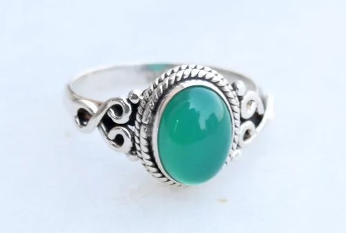Vista 3 de Avicrafts Anillo de plata de ley 925 con piedra de ónix verde, para mujer, hecho a mano, joyería de Navidad, regalo para ella