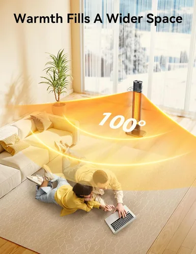 Vista 5 de VAGKRI Calentador Eléctrico de Patio al Aire Libre, Calentador de Tubo de Carbono Infrarrojo de 1500 W Dual, Protección contra Volcadura