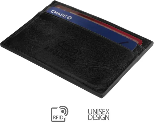 Vista 6 de Cartera de piel auténtica para tarjetero, tarjetas bancarias, dinero, licencia de conducir, bloqueo RFID, unisex