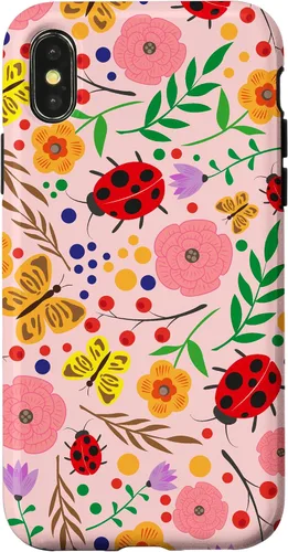 Vista 5 de iPhone 16 Cute Ladybugs Flowers Pink Pattern Bouquet Lover Cell Phone Case