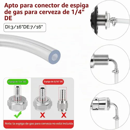 Vista 4 de Kit de líneas de gas de CO2 de cerveza Kegerator de 5 pies, ID 3/16 "Keg