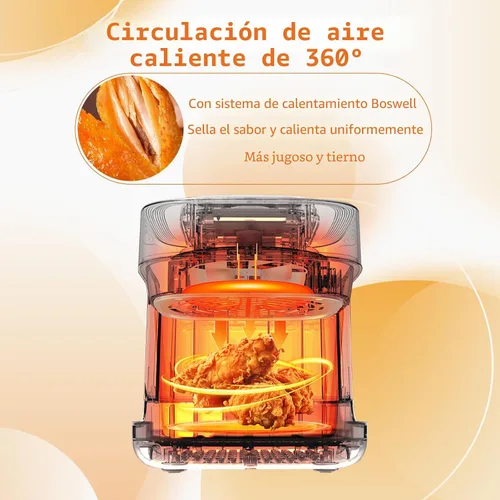 Vista 4 de [Usado] BOSWELL Freidora de aire de vidrio de 4.5 QT, Freidora de aire de 6 EN 1 no tóxica, control de temperatura, panel inteligente de 5 menús Gris