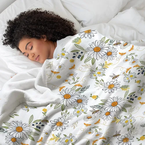 Vista 5 de Tupmnbry Manta floral de margaritas y girasoles, manta de franela súper suave, manta de cama ligera y esponjosa para cama, sofá y viajes, 50 x 60