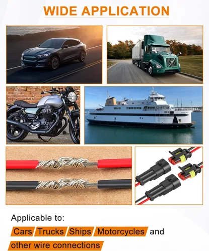 Vista 7 de NAOEVO Conector de 2 pines impermeable, conectores de 2 cables calibre 16 AWG, conectores eléctricos automotrices macho y hembra Way con tubo