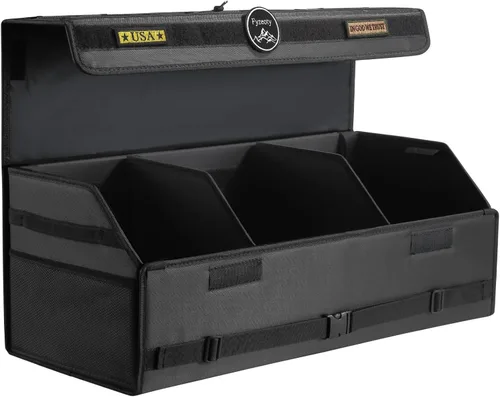 Vista 10 de Fyzeoty Organizadores de coche para maletero para SUV Sedán, caja de almacenamiento de cuero, tapa magnética, plegable y ajustable, 16.5 pulgadas