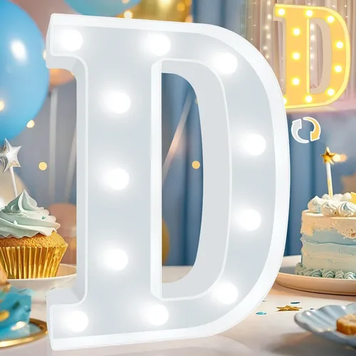 Vista 29 de Pooqla Letras con luces LED de marquesina, letras decorativas iluminadas en blanco cálido y blanco frío, letras del alfabeto iluminadas para niños