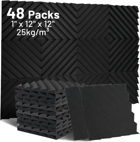 Vista 11 de Focusound Paquete de 24 paneles de espuma a prueba de sonido, paneles de espuma acústica de 1 x 12 x 12 pulgadas para pared, paneles de cuña