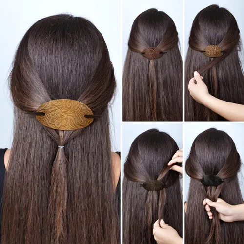 Vista 5 de Pinza para el cabello, 5 piezas de pelo sintético con pasador, forma ovalada, soportes para cola de caballo, accesorios para el cabello para mujeres