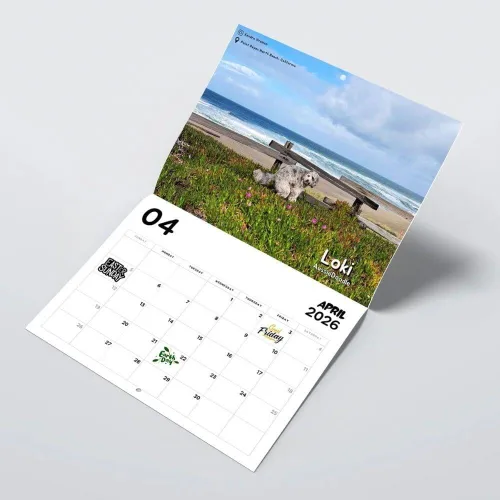 Vista 4 de Calendario 2026 de Perros en Cuclillas en Lugares Hermosos - Regalo Broma Navideño de Intercambio Elefante Blanco