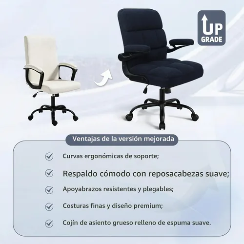 Vista 8 de Silla de oficina con ruedas, silla ergonómica para computadora de oficina en casa con reposabrazos abatibles, silla de escritorio ajustable