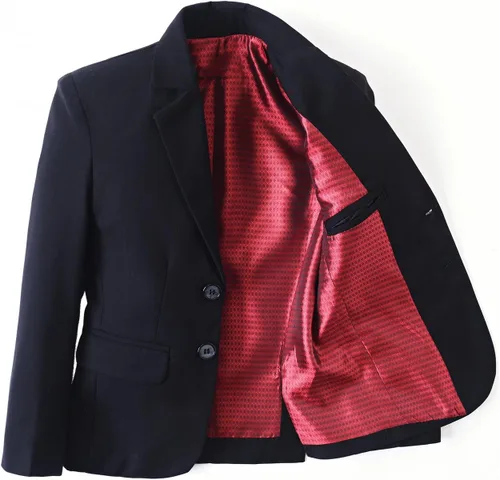 Vista 6 de Yanlu Conjunto de trajes formales de esmoquin para niños, color azul y negro, traje ajustado para bodas