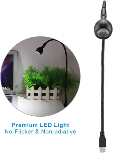 Vista 3 de Luz de computadora de cuello de cisne, lámpara de escritorio portátil USB LED de cuello flexible de 1 W, lámparas con puerto de carga USB para 04