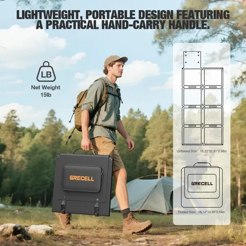 Vista 5 de GRECELL - Panel solar portátil de 240 W para central eléctrica, ultraligero y plegable 25% Efficiency Mono Foldable Solar Charger with 4
