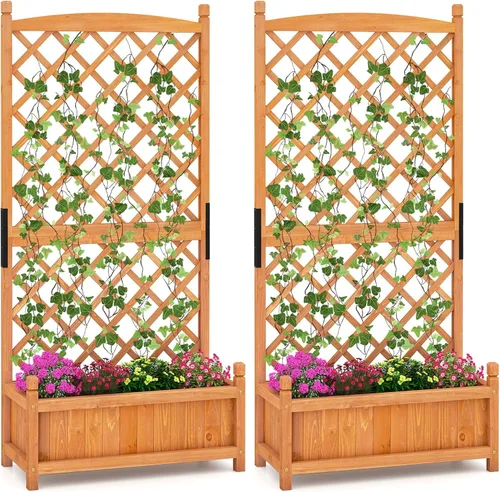 Vista 16 de HAPPYGRILL Cama de jardín elevada de 72.5 pulgadas con enrejado y jardinera