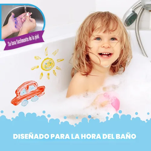 Vista 4 de Tub Works® Jabón de Pintura de Bañera, Juguetes de Baño, Pack Clásico de 6 No Tóxico Pintura de Bañera Lavable para Pintar con los Dedos