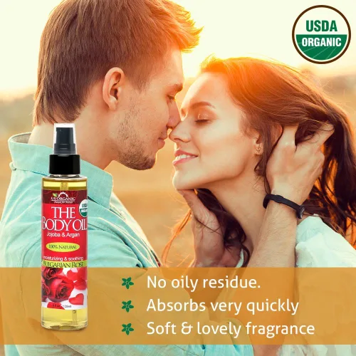 Vista 5 de US Organic Aceite corporal romántica sexy de rosa búlgara, aceite de jojoba y argán con vitamina E, orgánico certificado por USDA, sin alcohol