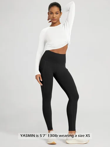 Vista 3 de ODODOS - Leggings de yoga de cintura alta para mujer con bolsillos, pantalones de yoga deportivos con control de abdomen, no se transparentan