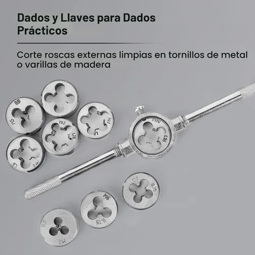 Vista 6 de Juego de 110 piezas de roscas métricas y troqueles, roscas métricas M2-M18 para cortar roscas externas e internas, vienen con estuche