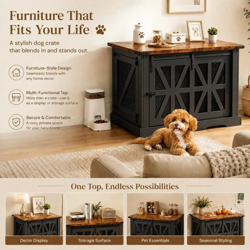 Vista 6 de VOPEAK Mueble de jaula para perros pequeños de 27.5 pulgadas, jaula resistente a los mordedores para cachorros, jaula resistente para perros