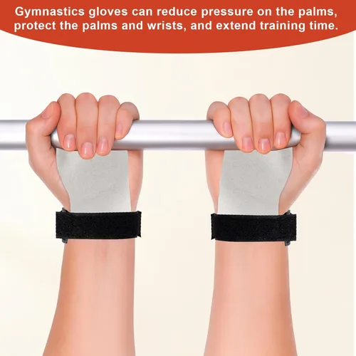 Vista 4 de 2 pares de agarres de mano de gimnasia, equipo de gimnasia para niños, juegos de pulseras de gimnasia, guantes de agarre de barra de gimnasia