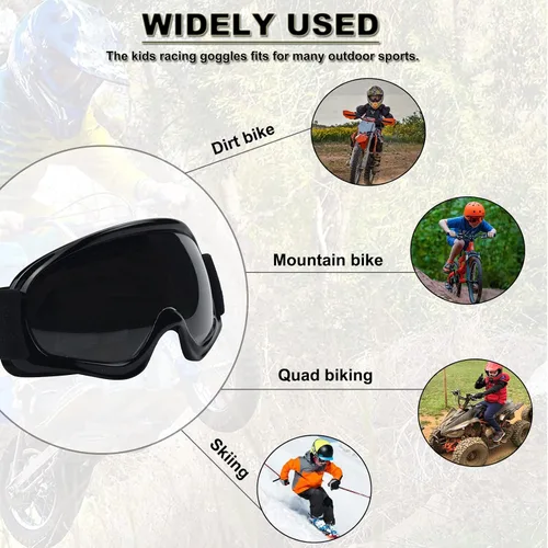 Vista 5 de Gafas de Dirt Bike para Niños Resistentes a Impactos Ajustables para Jóvenes ATV Motocicleta Todoterreno Conducción Motocross Carreras Ciclismo Negro