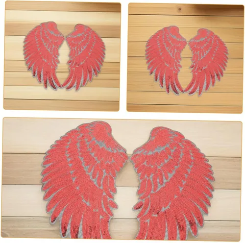 Vista 3 de Red Sequin Angel Wings Fabric Appliques Adhesive Backing Embroidered Iron-on Patches for Clothing Hats Backpacks DIY Decoration
