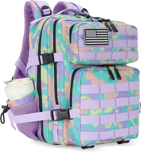 Vista 15 de Mochila táctica militar de 25 litros, resistente Molle, paquete de asalto para el trabajo, gimnasio, al aire libre, senderismo, campamento