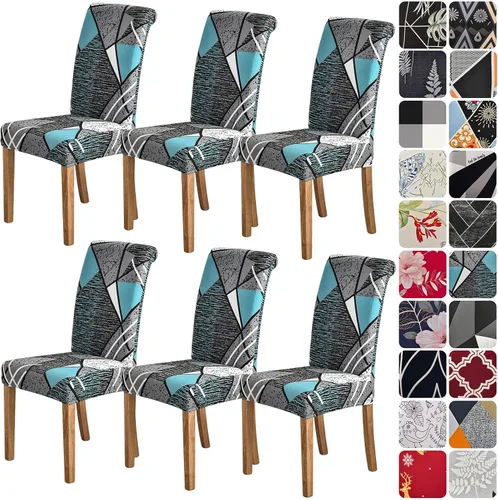 Vista 38 de Juego de 4 fundas para sillas de comedor, elásticas de elastano estampadas, fundas para sillas de comedor, lavables, extraíbles para sillas Parsons
