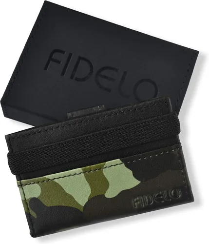 Vista 6 de Cartera minimalista para tarjetas de crédito, Fidelo - Cartera delgada para hombre, bloqueo RFID + cuero genuino de grano completo, Borde "Woodland
