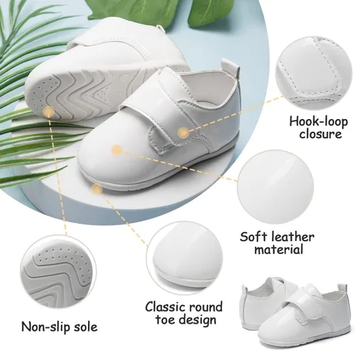 Vista 4 de ohsofy Zapatos Oxford para bebé niño de PU Cuero Mocasines con suela de goma y suave para vestido de boda Zapatos para caminar para bebé niña