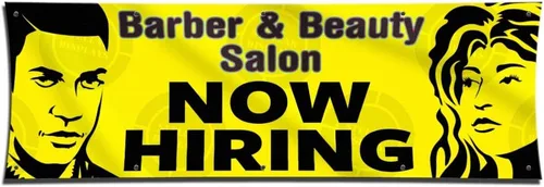 Vista 6 de Cartel de Barber & Beauty Salon Now Hiring (1 pie x 3 pies), cartel colorido de vinilo para pared, cartel de Anuncio Peluqueria Belleza