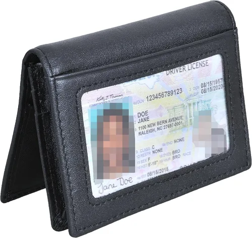 Vista 4 de Billetera delgada de cuero auténtico con bolsillo frontal, espacio para identificación y tarjetero con tecnología RFID